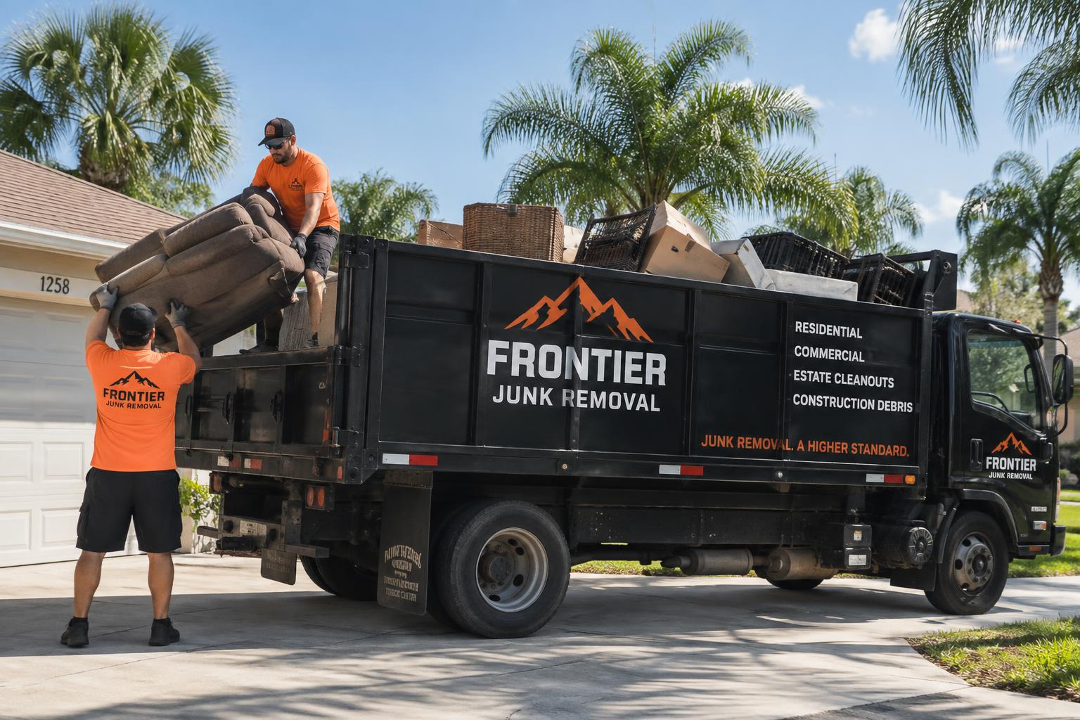 Frontier Junk Removal Jax crew loading a full truck bed